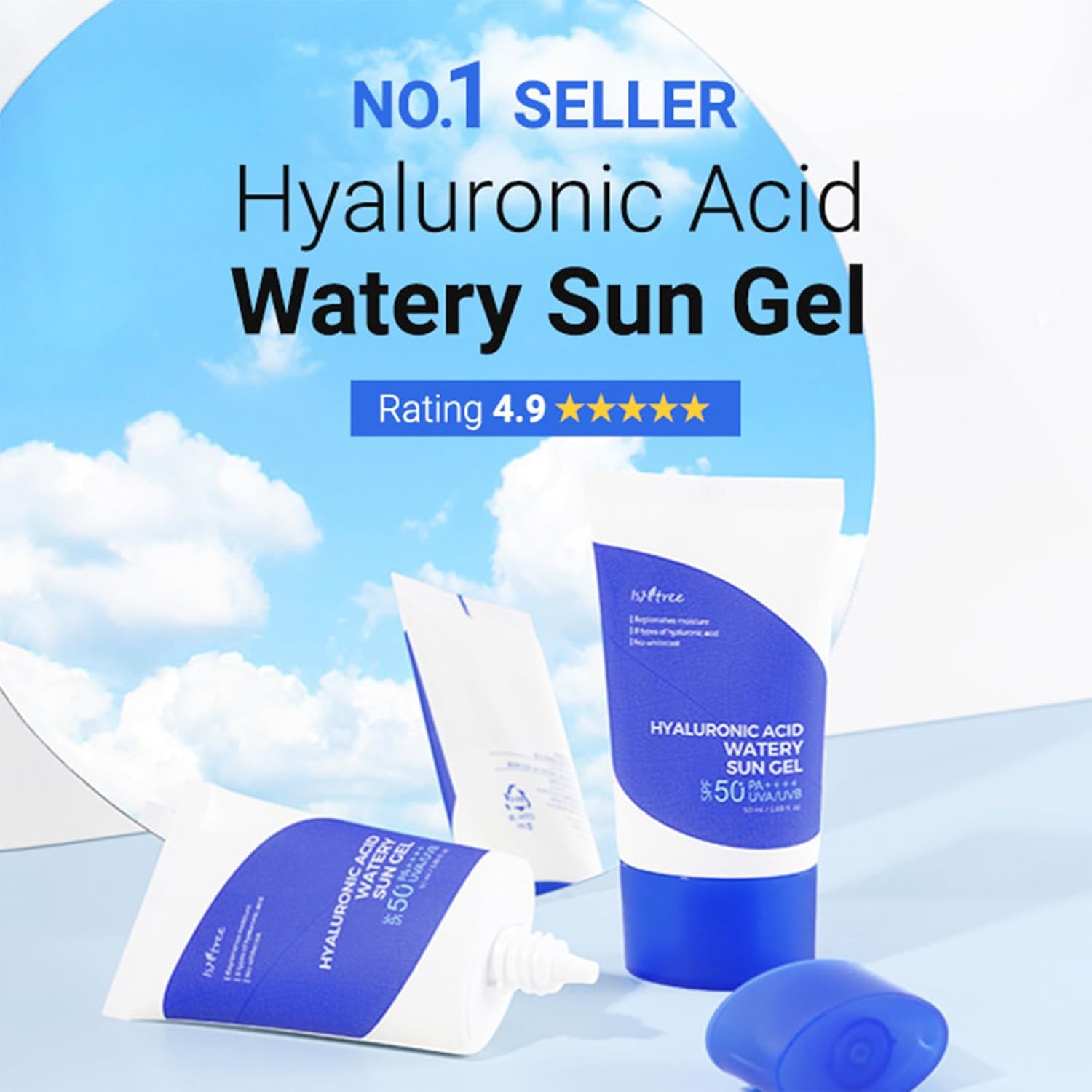 ISNTREE Hyaluronic Acid Watery Sun Gel SPF 50+ (50ml) - Hydrating Face Sunscreen
