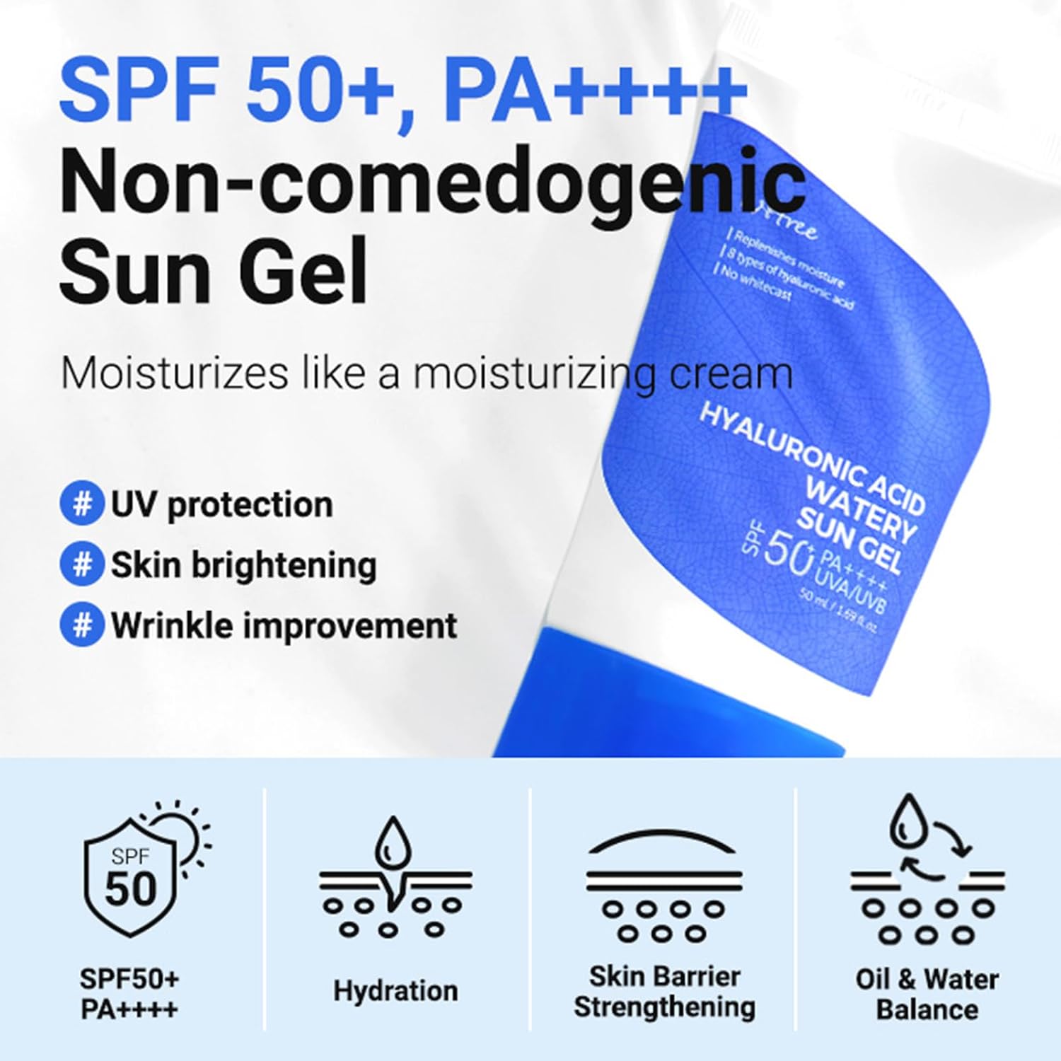 ISNTREE Hyaluronic Acid Watery Sun Gel SPF 50+ (50ml) - Hydrating Face Sunscreen